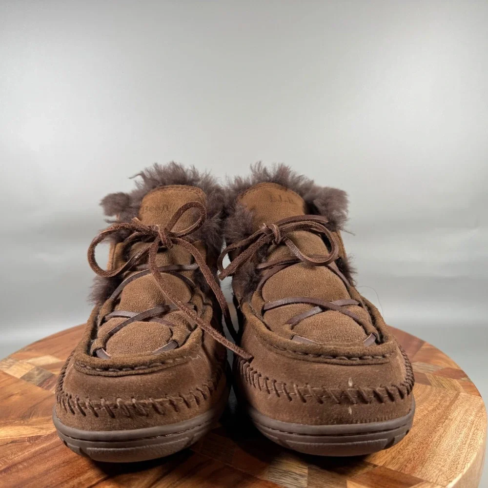 LL Bean Mens Wicked Good Lodge Chukkas Brown Suede Shearling Boots 10 M 290577